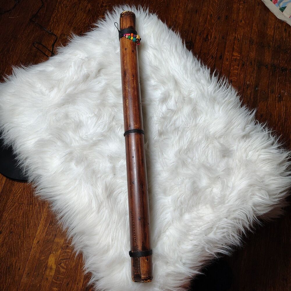 Bamboo Traditional Rainstick Rustic Percussion Shaker Blk Cord & Colorful Beads
